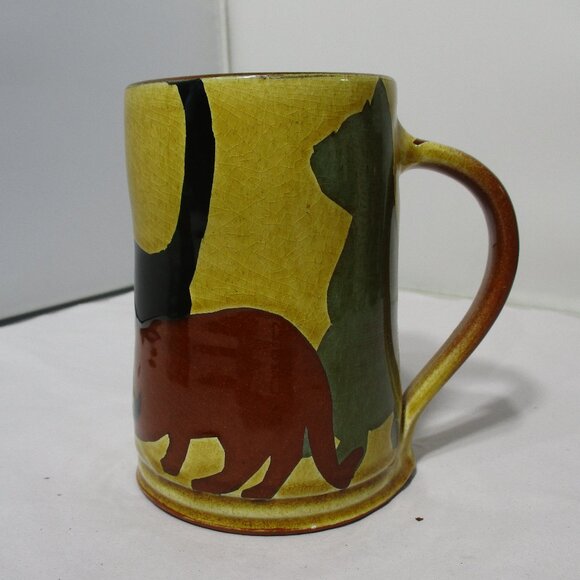 Redware Art Pottery Mug Tankard Cat Silhouette Design - Picture 2 of 7